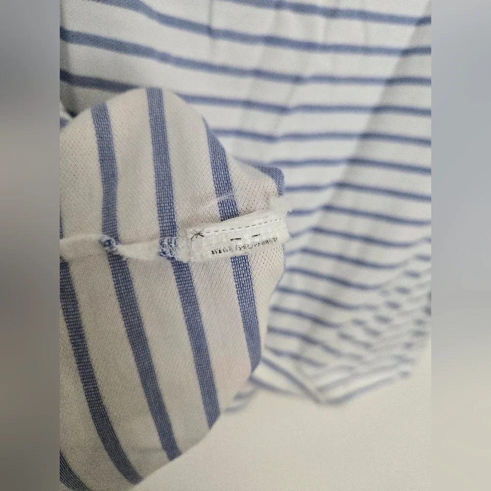 Ralph Lauren Knit Oxford Cotton Blue and White Striped Polo Shirt | Size Large